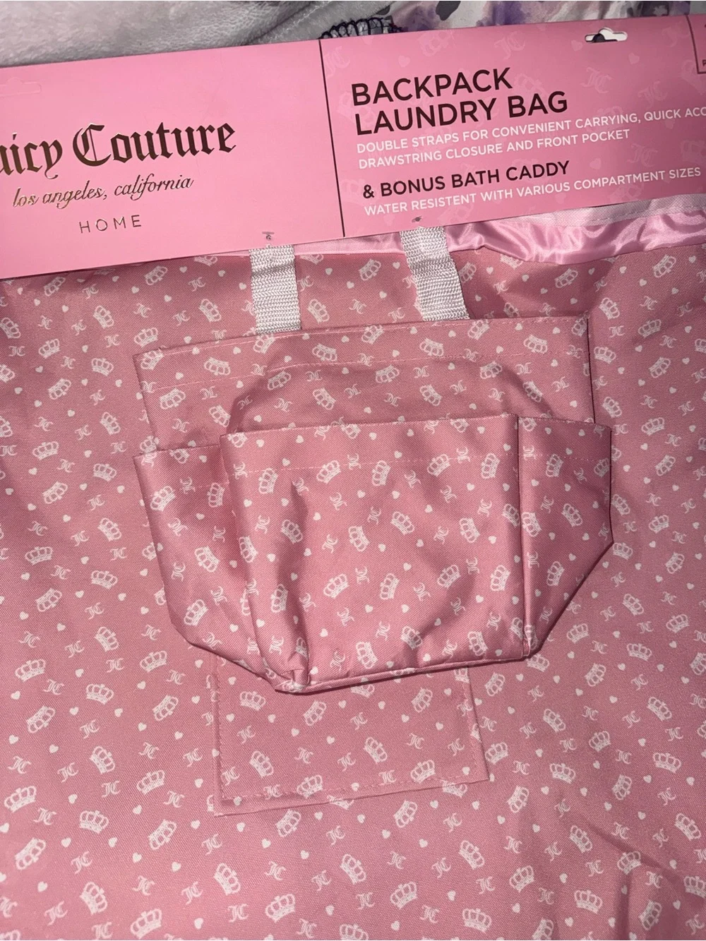 Juicy Couture Home Backpack Laundry Bag & Bonus Bath Caddy 2-Piece Set